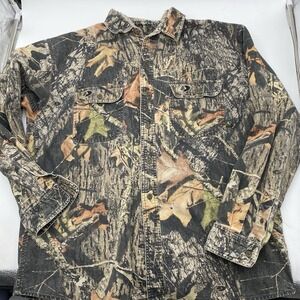 Mossy Oak Break Up Camo Shirt Camouflage Hunting Men Large L/S Missing Cuff Butt